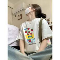 批发韩国大码女装纯棉210克100%棉女夏装慵懒宽松百搭印花短袖T恤韩系