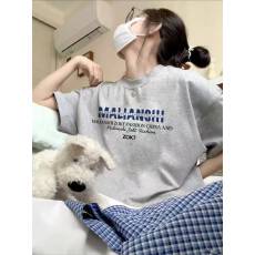 批发韩国大码女装纯棉210克100%棉女夏装慵懒宽松百搭印花短袖T恤韩系