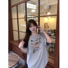 批发韩国大码女装纯棉210克100%棉女夏装慵懒宽松百搭印花短袖T恤韩系