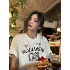 批发韩国大码女装纯棉210克100%棉女夏装慵懒宽松百搭印花短袖T恤韩系