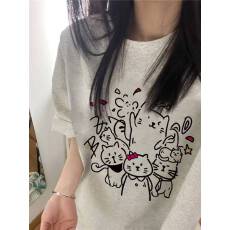 批发韩国大码女装纯棉210克100%棉女夏装慵懒宽松百搭印花短袖T恤韩系