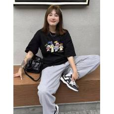 批发韩国大码女装纯棉210克100%棉女夏装慵懒宽松百搭印花短袖<b class='q'>T</b><b class='q'>恤</b>韩系