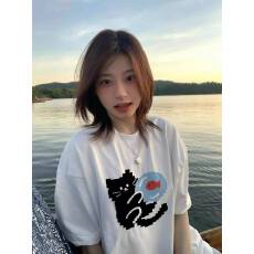 批发韩国大码女装纯棉210克100%棉女夏装慵懒宽松百搭印花短袖<b class='q'>T</b><b class='q'>恤</b>韩系