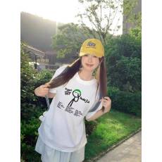 批发韩国大码女装纯棉210克100%棉女夏装慵懒宽松百搭印花短袖<b class='q'>T</b><b class='q'>恤</b>韩系