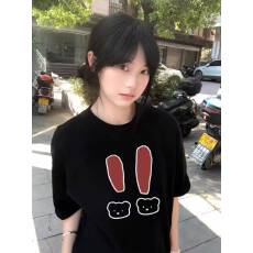 批发韩国大码女装纯棉210克100%棉女夏装慵懒宽松百搭印花短袖<b class='q'>T</b><b class='q'>恤</b>韩系