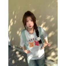 批发韩国大码女装纯棉210克100%棉女夏装慵懒宽松百搭印花短袖<b class='q'>T</b><b class='q'>恤</b>韩系