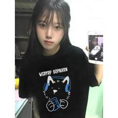 批发韩国大码女装纯棉210克100%棉女夏装慵懒宽松百搭印花短袖<b class='q'>T</b><b class='q'>恤</b>韩系