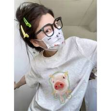 批发韩国大码女装纯棉210克100%棉女夏装慵懒宽松百搭印花短袖<b class='q'>T</b><b class='q'>恤</b>韩系