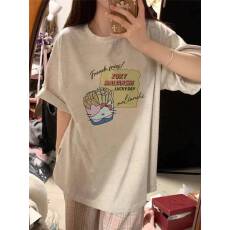 批发韩国大码女装纯棉210克100%棉女夏装慵懒宽松百搭印花短袖<b class='q'>T</b><b class='q'>恤</b>韩系