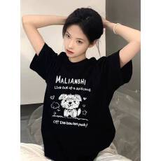 批发韩国大码女装纯棉210克100%棉女夏装慵懒宽松百搭印花短袖<b class='q'>T</b><b class='q'>恤</b>韩系