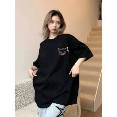 批发韩国大码女装纯棉210克100%棉女夏装慵懒宽松百搭印花短袖<b class='q'>T</b><b class='q'>恤</b>韩系