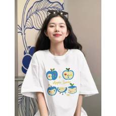 批发韩国大码女装纯棉210克100%棉女夏装慵懒宽松百搭印花短袖<b class='q'>T</b><b class='q'>恤</b>韩系