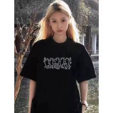 批发韩国大码女装纯棉210克100%棉女夏装慵懒宽松百搭印花短袖<b class='q'>T</b><b class='q'>恤</b>韩系