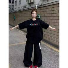 批发韩国大码女装纯棉210克100%棉女夏装慵懒宽松百搭印花短袖<b class='q'>T</b><b class='q'>恤</b>韩系