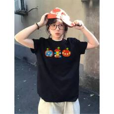 批发韩国大码女装纯棉210克100%棉女夏装慵懒宽松百搭印花短袖<b class='q'>T</b><b class='q'>恤</b>韩系