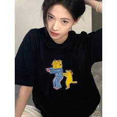 批发韩国大码女装纯棉210克100%棉女夏装慵懒宽松百搭印花短袖<b class='q'>T</b><b class='q'>恤</b>韩系