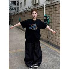 批发韩国大码女装纯棉210克100%棉女夏装慵懒宽松百搭印花短袖<b class='q'>T</b><b class='q'>恤</b>韩系