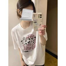 批发韩国大码女装纯棉210克100%棉女夏装慵懒宽松百搭印花短袖<b class='q'>T</b><b class='q'>恤</b>韩系