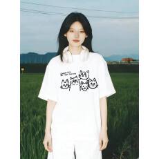 批发韩国大码女装纯棉210克100%棉女夏装慵懒宽松百搭印花短袖<b class='q'>T</b><b class='q'>恤</b>韩系