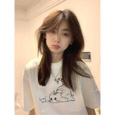 批发韩国大码女装纯棉210克100%棉女夏装慵懒宽松百搭印花短袖<b class='q'>T</b><b class='q'>恤</b>韩系