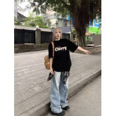 批发韩国大码女装纯棉210克100%棉女夏装慵懒宽松百搭印花短袖<b class='q'>T</b><b class='q'>恤</b>韩系