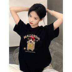 批发韩国大码女装纯棉210克100%棉女夏装慵懒宽松百搭印花短袖<b class='q'>T</b><b class='q'>恤</b>韩系