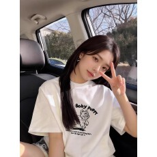 批发<b class='q'>韩国</b>大码女装纯棉210克100%棉女夏装慵懒宽松百搭印花短袖T恤韩系