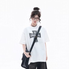 批发<b class='q'>韩国</b>大码女装纯棉210克100%棉女夏装慵懒宽松百搭印花短袖T恤韩系