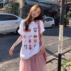 批发<b class='q'>韩国</b>大码女装纯棉210克100%棉女夏装慵懒宽松百搭印花短袖T恤韩系