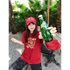 批发<b class='q'>韩国</b>大码女装纯棉210克100%棉女夏装慵懒宽松百搭印花短袖T恤韩系