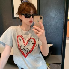 批发<b class='q'>韩国</b>大码女装纯棉210克100%棉女夏装慵懒宽松百搭印花短袖T恤韩系