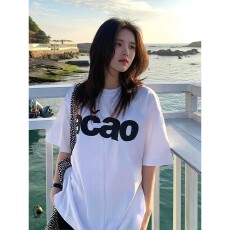 批发<b class='q'>韩国</b>大码女装纯棉210克100%棉女夏装慵懒宽松百搭印花短袖T恤韩系