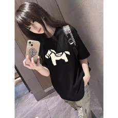 批发<b class='q'>韩国</b>大码女装纯棉210克100%棉女夏装慵懒宽松百搭印花短袖T恤韩系