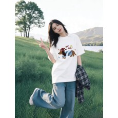 批发<b class='q'>韩国</b>大码女装纯棉210克100%棉女夏装慵懒宽松百搭印花短袖T恤韩系