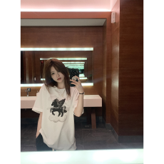 批发<b class='q'>韩国</b>大码女装纯棉210克100%棉女夏装慵懒宽松百搭印花短袖T恤韩系