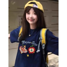 批发韩国大码女装纯棉210克100%棉女夏装慵懒<b class='q'>宽松</b>百搭印花短袖T恤韩系