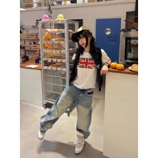 批发韩国大码女装纯棉210克100%棉女夏装慵懒<b class='q'>宽松</b>百搭印花短袖T恤韩系