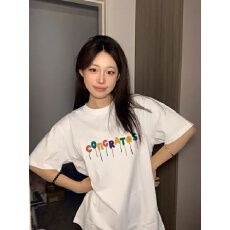 批发韩国大码女装纯棉210克100%棉女夏装慵懒宽松百搭印花短袖T恤韩系