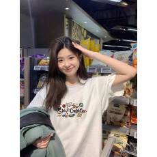 批发韩国大码女装纯棉210克100%棉女夏装慵懒宽松百搭印花短袖T恤韩系