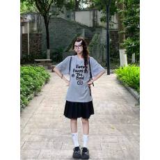 批发韩国大码女装纯棉210克100%棉女夏装慵懒宽松百搭印花短袖T恤韩系