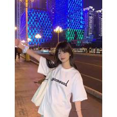 批发韩国大码女装纯棉210克100%棉女夏装慵懒宽松百搭印花短袖T恤韩系