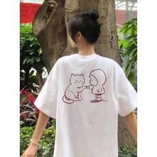 批发韩国大码女装纯棉210克100%棉女夏装慵懒宽松百搭印花短袖T恤韩系