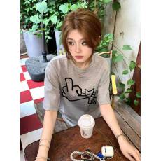批发韩国大码女装纯棉210克100%棉女夏装慵懒宽松百搭印花短袖T恤韩系