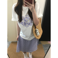 批发韩国大码女装纯棉210克100%棉女夏装慵懒宽松百搭印花短袖T恤韩系