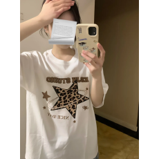 批发韩国大码女装纯棉210克100%棉女夏装慵懒宽松百搭印花短袖T恤韩系