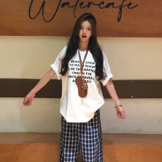 批发韩国大码女装纯棉210克100%棉女夏装慵懒宽松百搭印花短袖T恤韩系