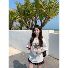 批发韩国大码女装纯棉210克100%棉女夏装慵懒宽松百搭印花短袖T恤韩系