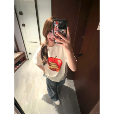 批发韩国大码女装纯棉210克100%棉女夏装慵懒宽松百搭印花短袖T恤韩系