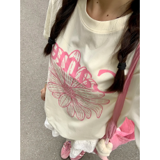 批发韩国大码女装纯棉210克100%棉女夏装慵懒宽松百搭印花短袖T恤韩系