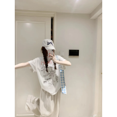 批发<b class='q'>韩国</b>大码女装纯棉210克100%棉女夏装慵懒宽松百搭印花短袖T恤韩系